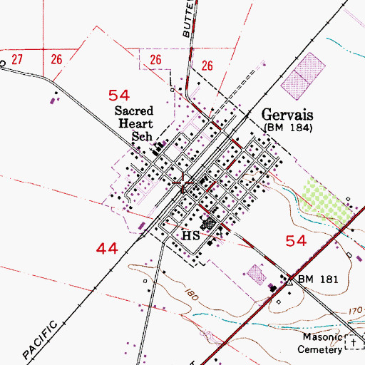 Topographic Map of Gervais Municipal Court, OR