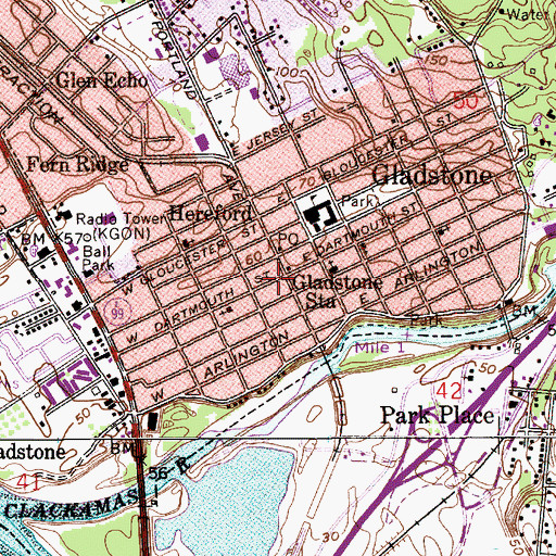 Topographic Map of Gladstone Public Library, OR