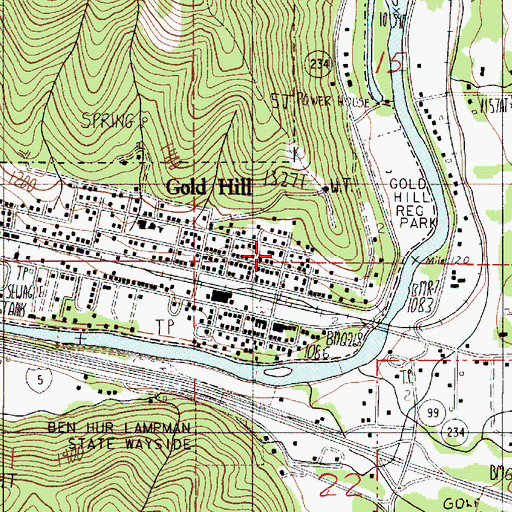 Topographic Map of Gold Hill City Hall, OR