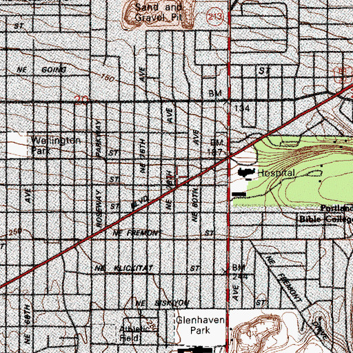 Topographic Map of Gregory Heights Library, OR