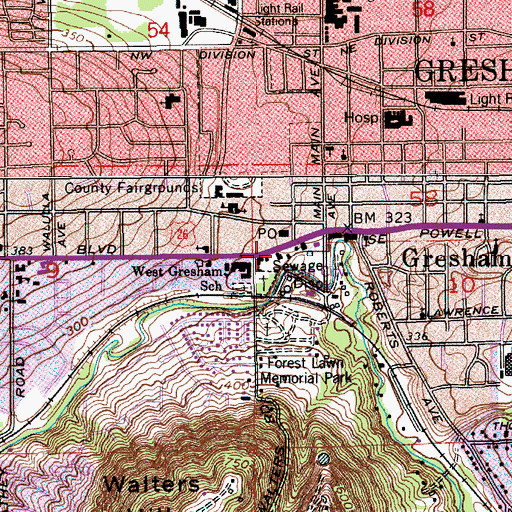 Topographic Map of Gresham Justice Center and Circuit Court, OR