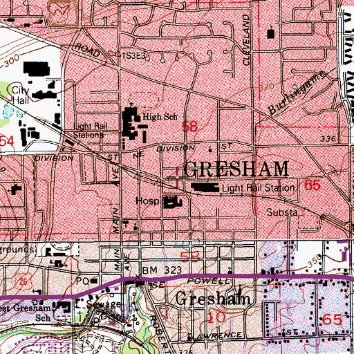 Topographic Map of Gresham Parking Garage, OR