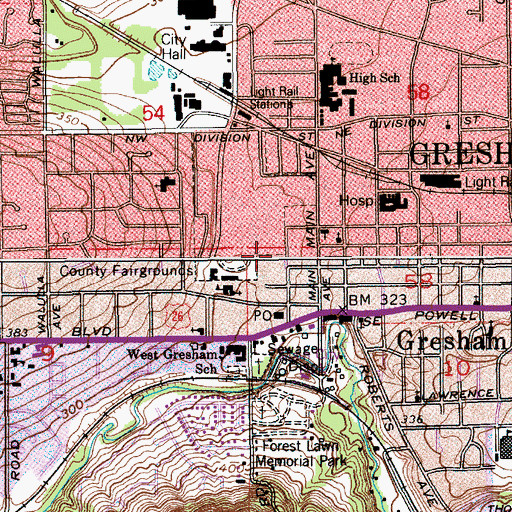 Topographic Map of Gresham Regional Library, OR