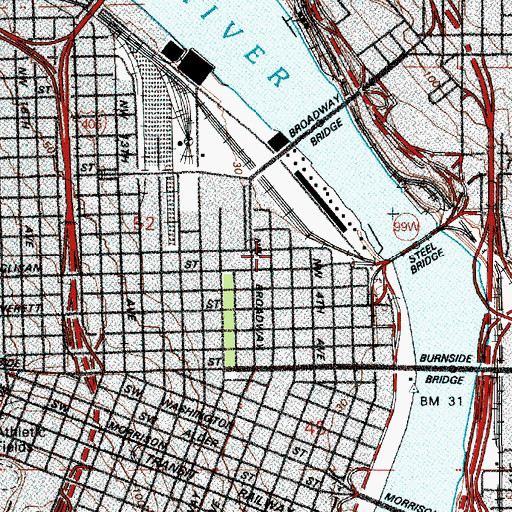 Topographic Map of Greyhound Station Portland, OR