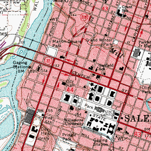 Topographic Map of Greyhound Station Salem, OR