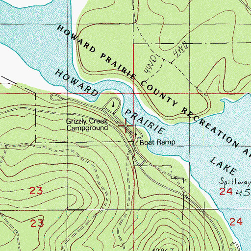 Topographic Map of Grizzly Creek Jackson County Boat Ramp, OR