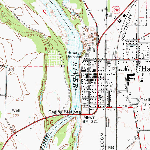 Topographic Map of Harrisburg City Hall, OR