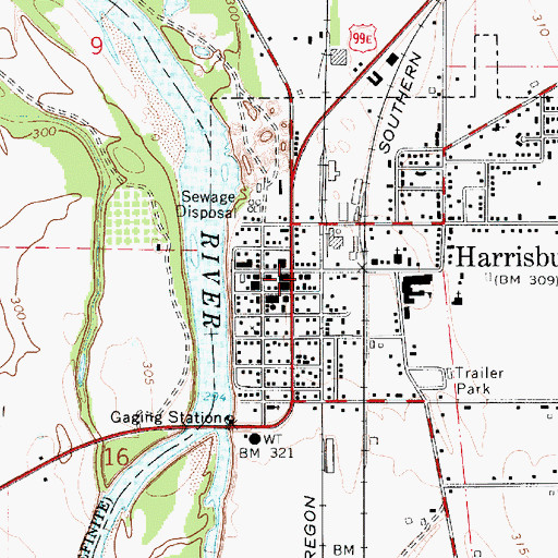 Topographic Map of Harrisburg City Library, OR