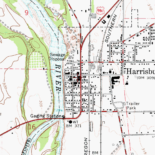 Topographic Map of Harrisburg Justice Center Harrisburg Municipal Court, OR