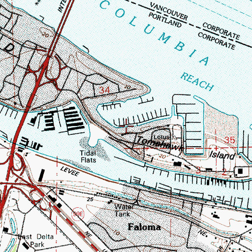 Topographic Map of Hayden Bay Columbia Crossings Marina, OR