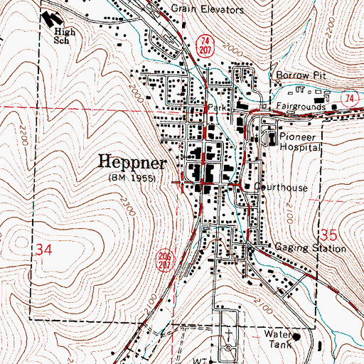 Topographic Map of Heppner City Hall, OR