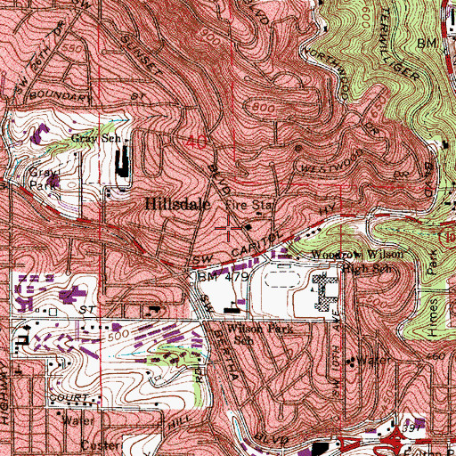 Topographic Map of Hillsdale Library, OR