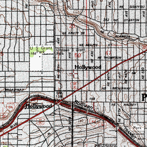 Topographic Map of Hollywood Library, OR