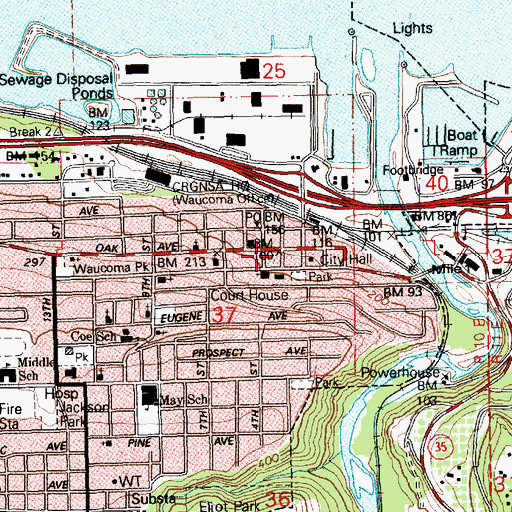 Topographic Map of Hood River City Hall, OR
