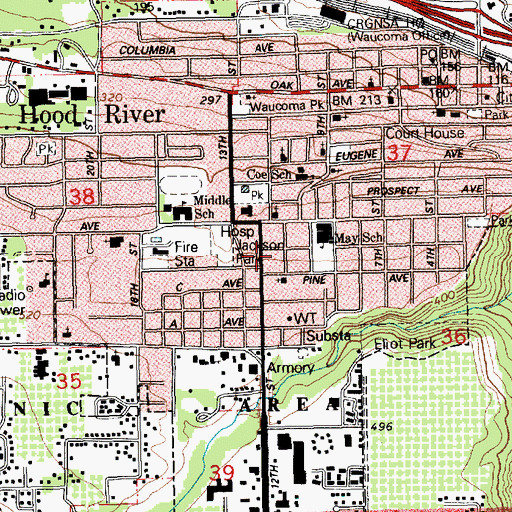 Topographic Map of Hood River Public Health Department, OR