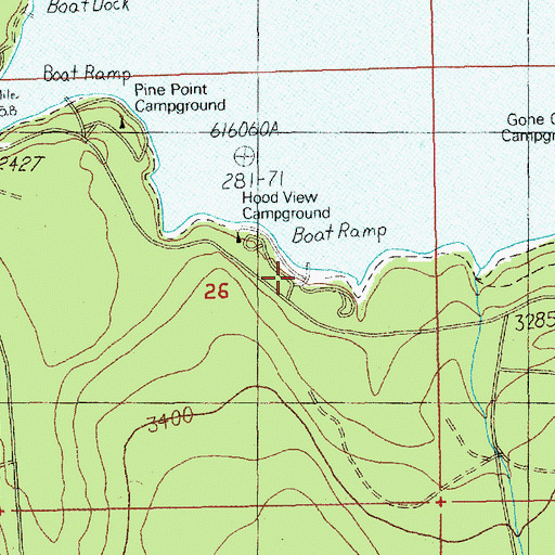 Topographic Map of Hoodview Campground Boat Launch, OR