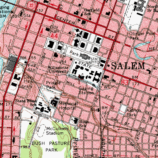 Topographic Map of Hudson Concert Hall, OR