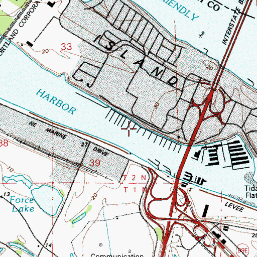 Topographic Map of Jantzen Beach Moorage, OR