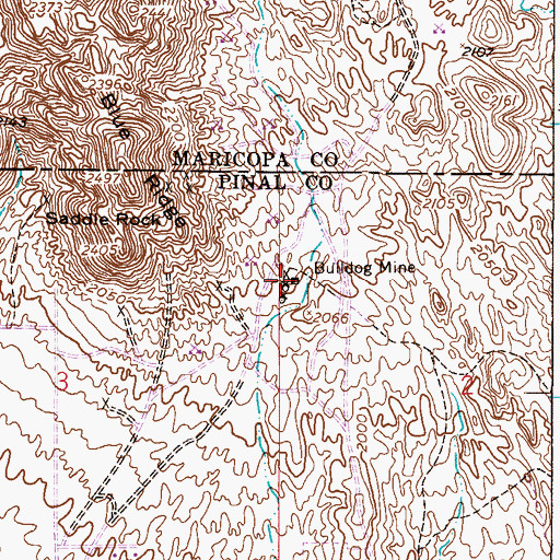 Topographic Map of Bulldog Mine, AZ