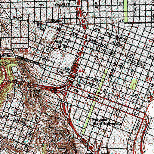 Topographic Map of Jefferson Theatre, OR