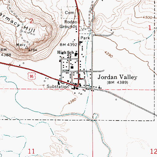 Topographic Map of Jordan Valley and Owyhee ION Heritage Museum, OR