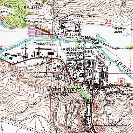 Topographic Map of Kam Wah Chung State Heritage Site, OR