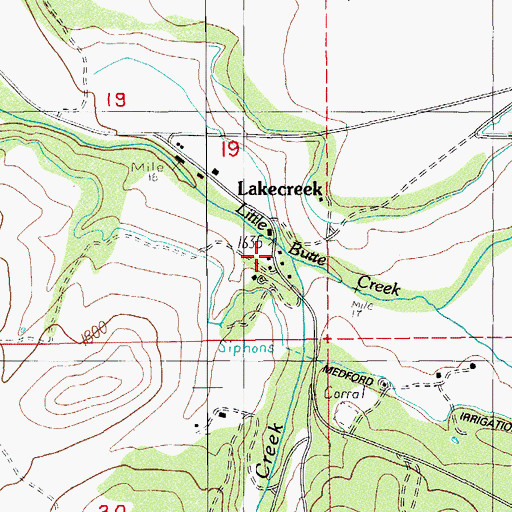 Topographic Map of Lake Creek Historical Society Pioneer Hall Museum, OR