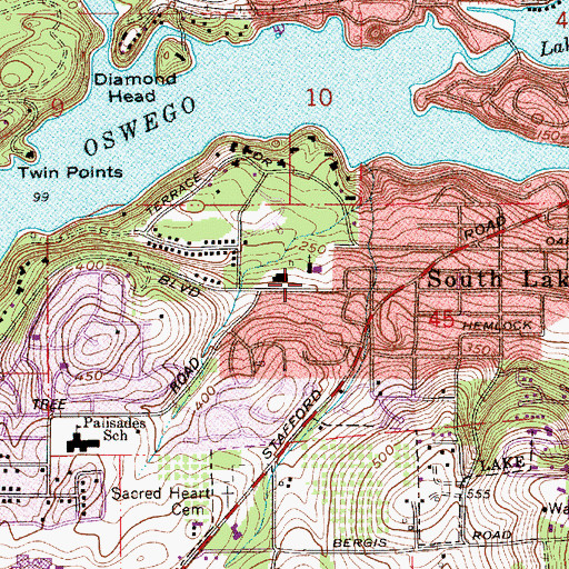 Topographic Map of Lake Oswego United Methodist Church Park and Ride, OR