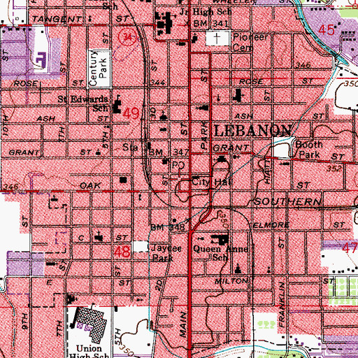 Topographic Map of Lebanon City Hall, OR