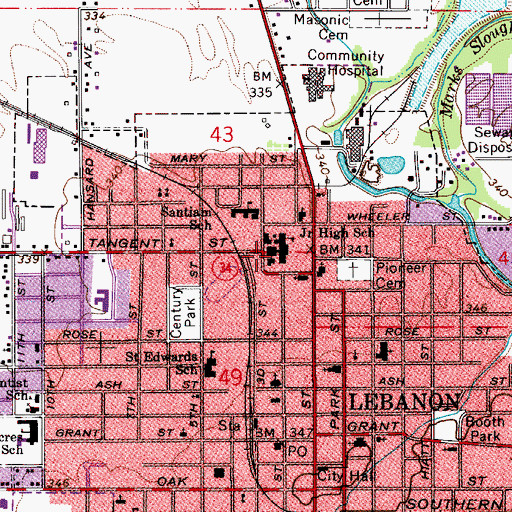 Topographic Map of Lebanon Public Library, OR