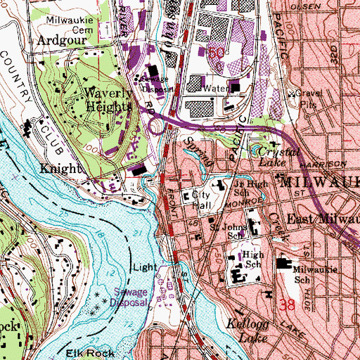 Topographic Map of Ledding Library of Milwaukie, OR