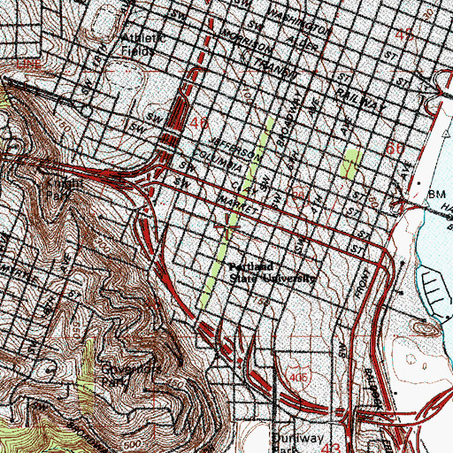 Topographic Map of Lincoln Performance Hall Portland State University, OR