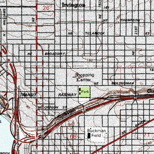 Topographic Map of Lloyd Center Ice Rink, OR
