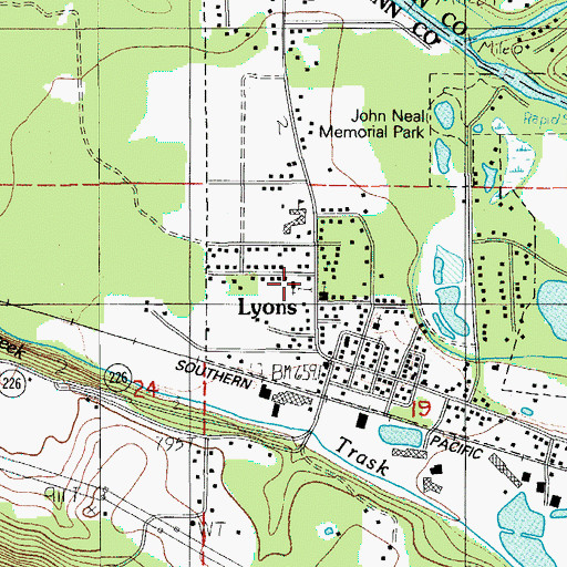 Topographic Map of Lyons City Hall, OR