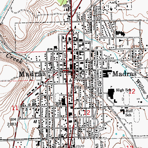 Topographic Map of Madras City Hall, OR