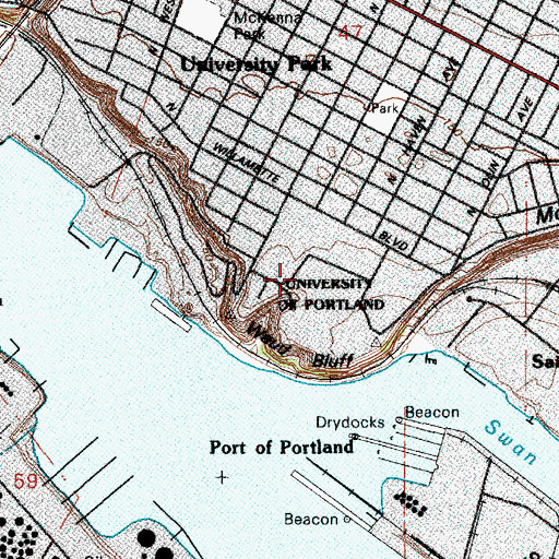 Topographic Map of Mago Hunt Performing Arts Center University of Portland, OR