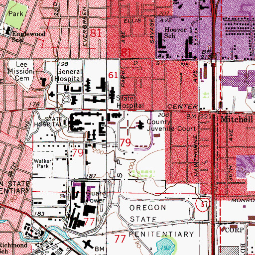 Topographic Map of Marion County Circuit Court Juvenile Department Court, OR