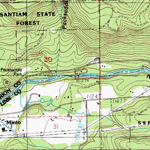 Topographic Map of Marion County Packsaddle Park Boat Ramp, OR