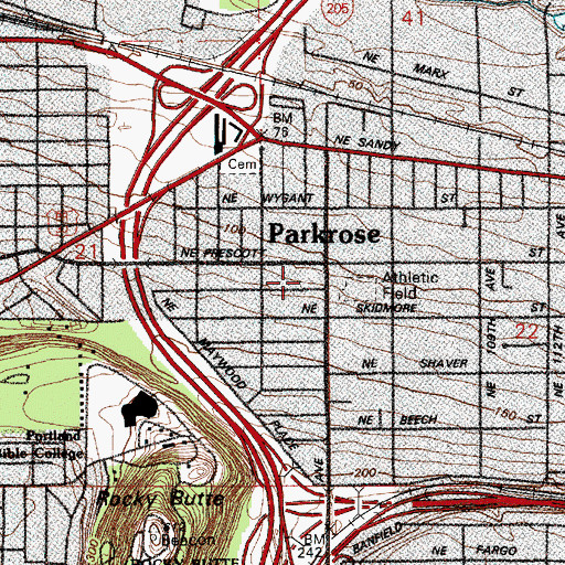 Topographic Map of Maywood Park City Hall, OR