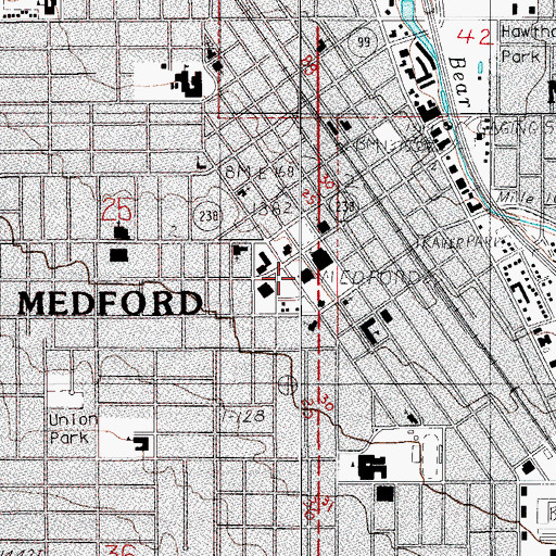 Topographic Map of Medford Municipal Court, OR