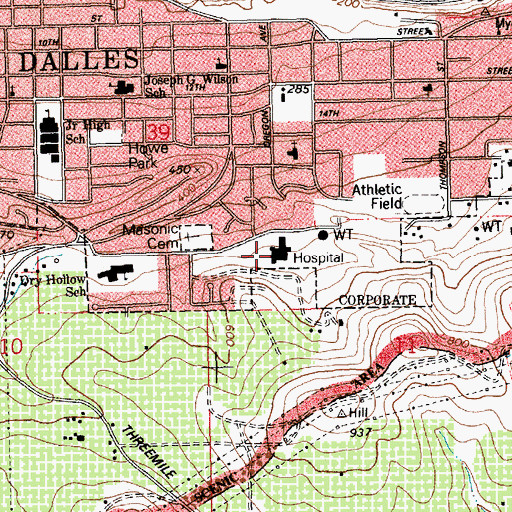 Topographic Map of Mid - Columbia Medical Center Heliport, OR