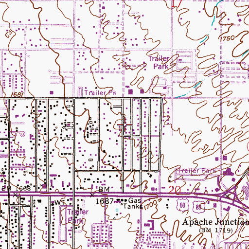 Topographic Map of Bulldog Wash, AZ