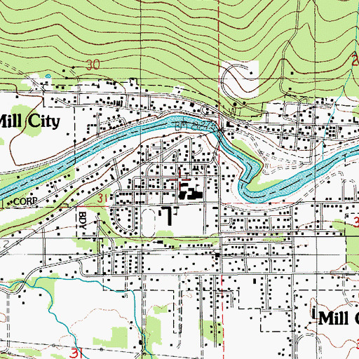 Topographic Map of Mill City Municipal Court, OR