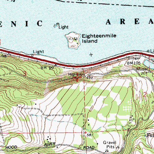 Topographic Map of Mosier Twin Tunnels, OR