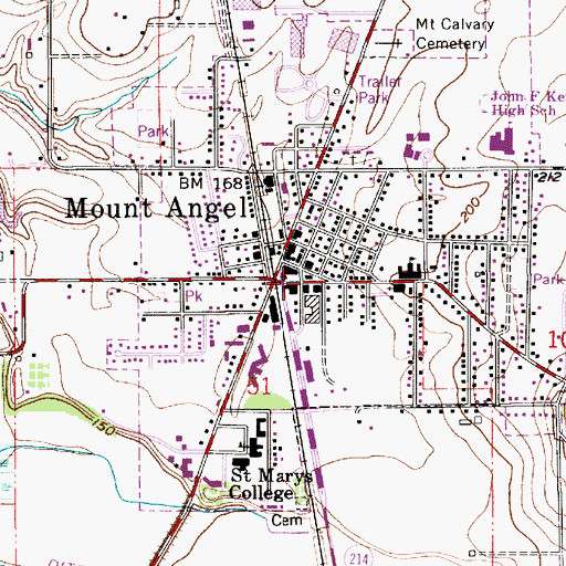Topographic Map of Mount Angel City Hall, OR