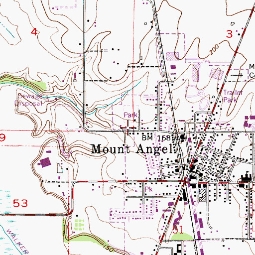 Topographic Map of Mount Angel Public Works Department Office, OR