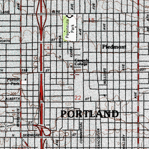 Topographic Map of North Portland Library, OR
