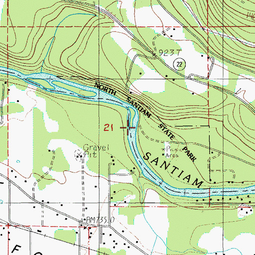 Topographic Map of North Santiam State Park Recreation Area, OR