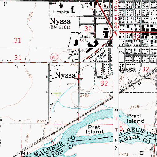 Topographic Map of Nyssa Rodeo Grounds, OR