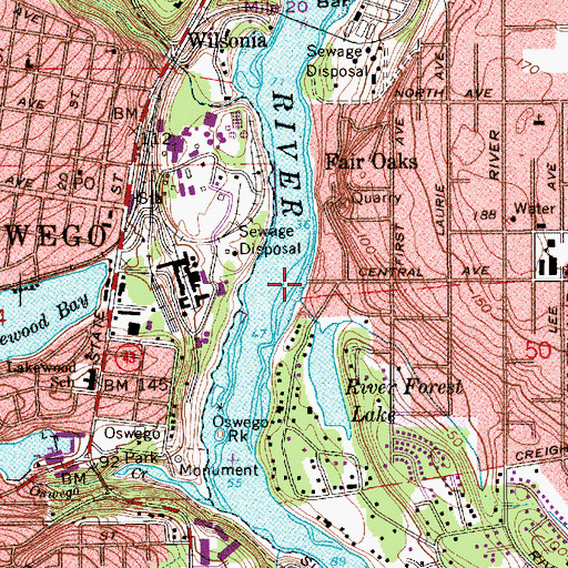 Topographic Map of Oak Grove Boat Launch, OR